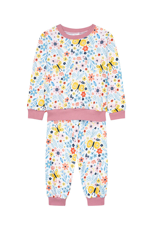 Pijama Fleece Niños Dos Piezas Flores y Mariposas